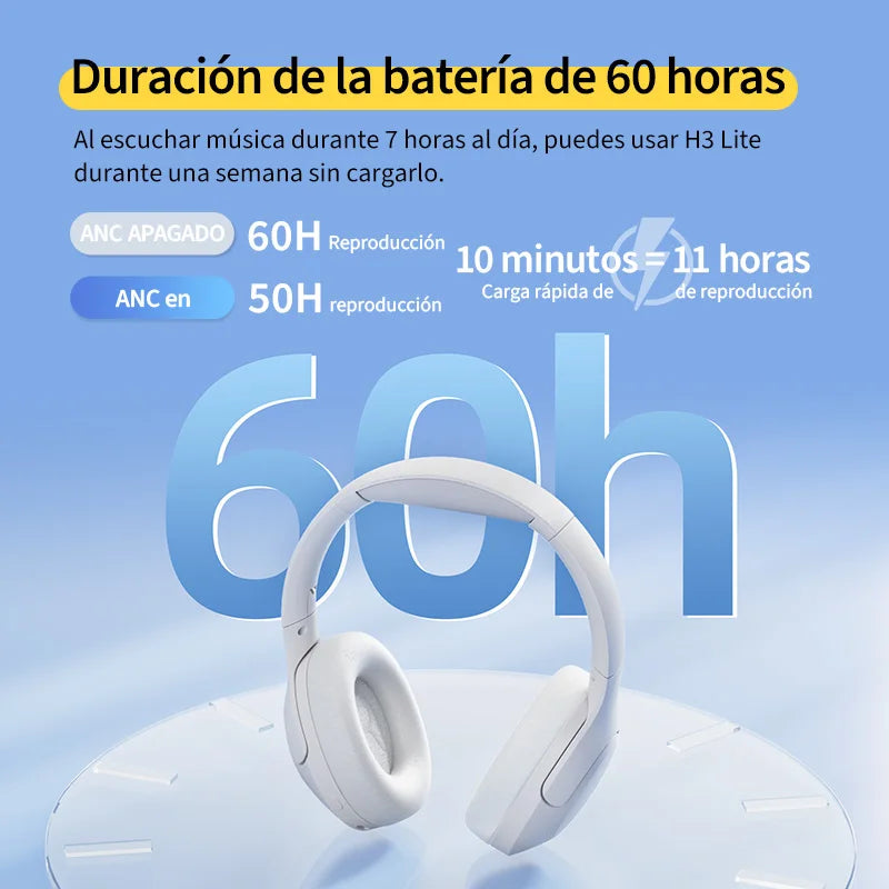 Audífonos QCY H3 Lite Bluetooth 5.3 con Cancelación de Ruido Activa (ANC) | Diadema HiFi 40mm, 60H Batería
