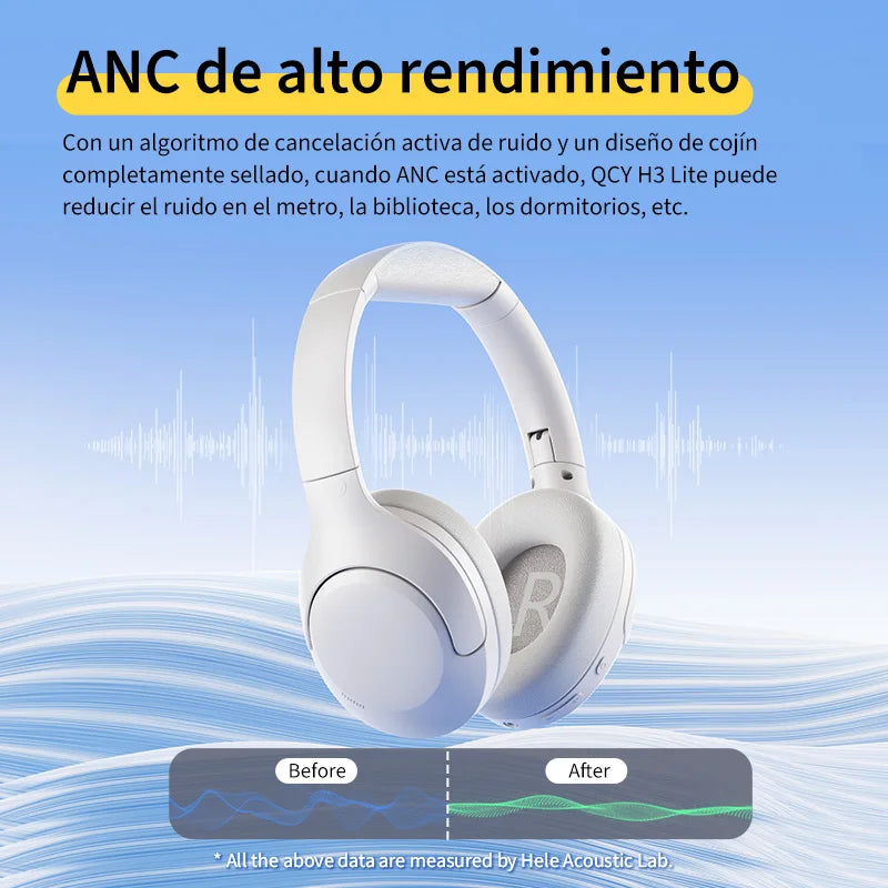 Audífonos QCY H3 Lite Bluetooth 5.3 con Cancelación de Ruido Activa (ANC) | Diadema HiFi 40mm, 60H Batería