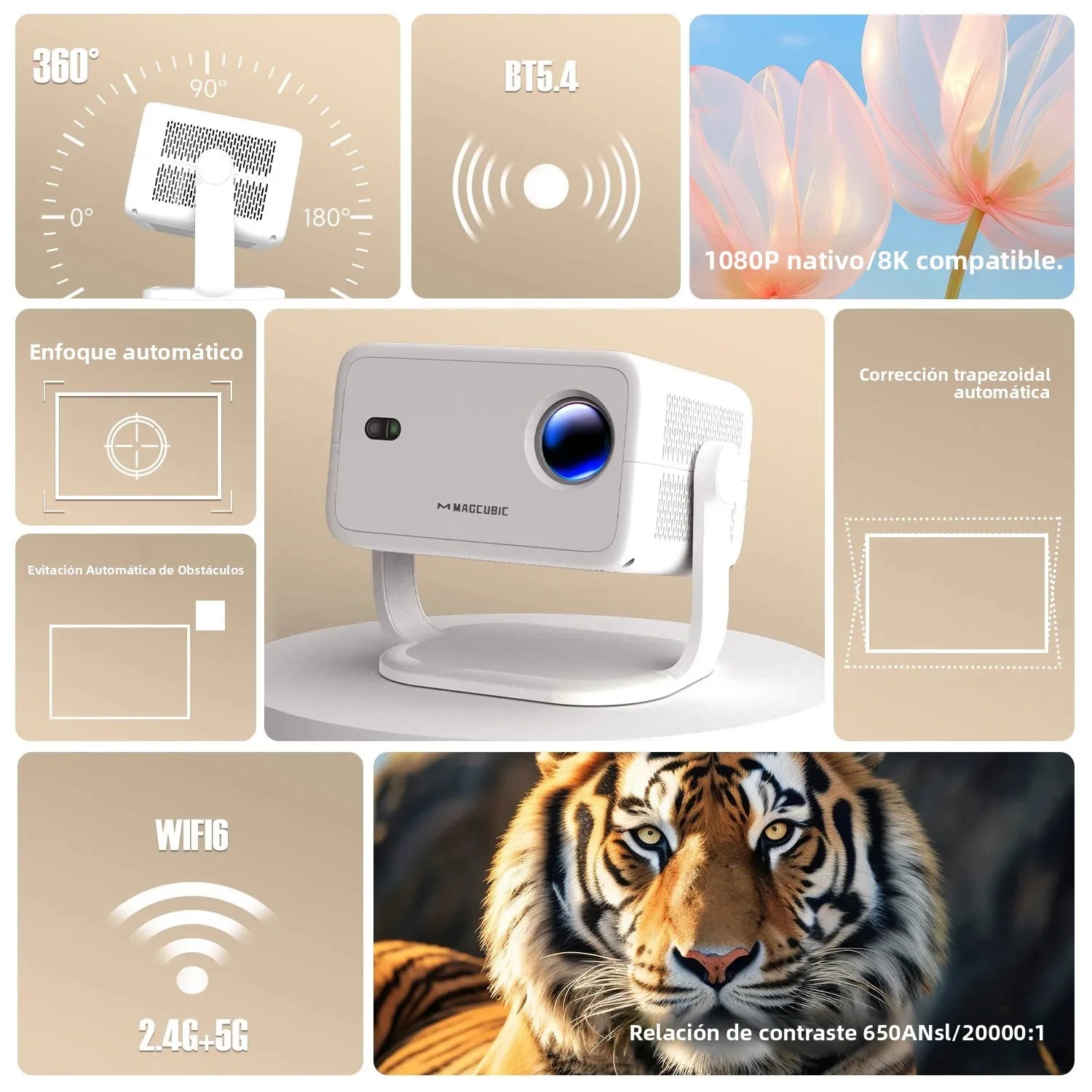 Proyector Magcubic L018 Android 14, 8K, 650 ANSI, Giro 360°